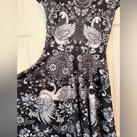 Blackmilk Tattoo Lace Cap Sleeve Longline dress with swans and pockets! - Picture 6 of 10